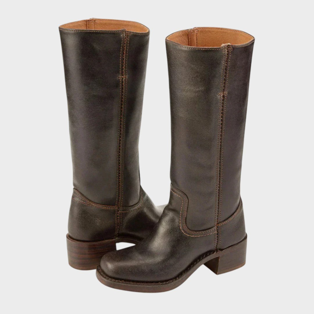 Albertine — Bottes Hautes Femme Zip Talon Carré Cuir, Nelly Boutique — image 1