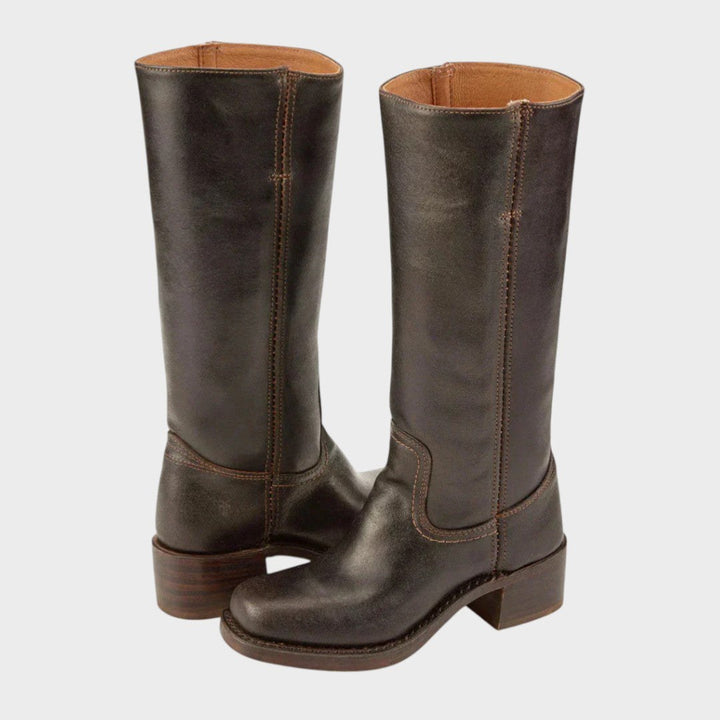 Albertine — Bottes Hautes Femme Zip Talon Carré Cuir, Nelly Boutique — image 1