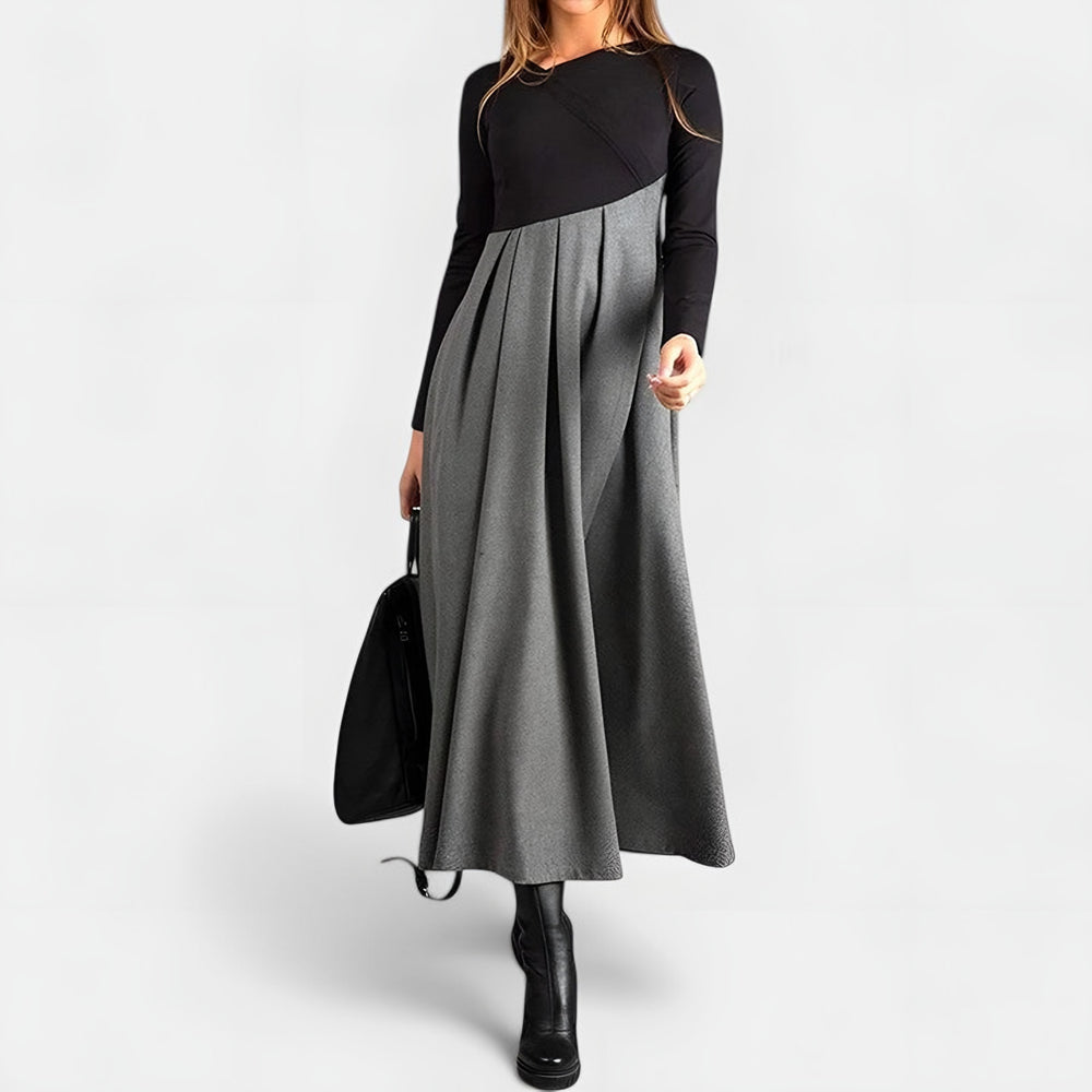 Blandine — Robe Manche Longue Femme Bicolore Plissée Midi, Nelly Boutique — image 2