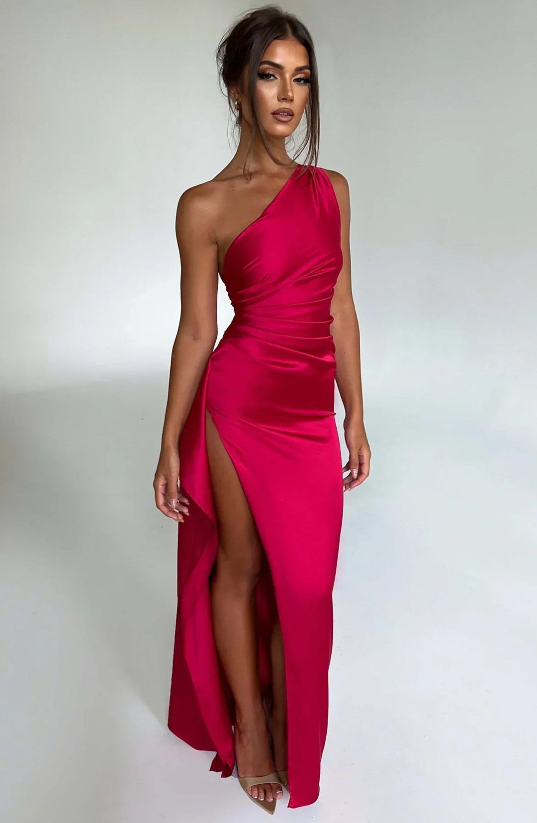 Claudine — Robe de Soirée Femme Satin Épaule Fendue, Nelly Boutique — image 1