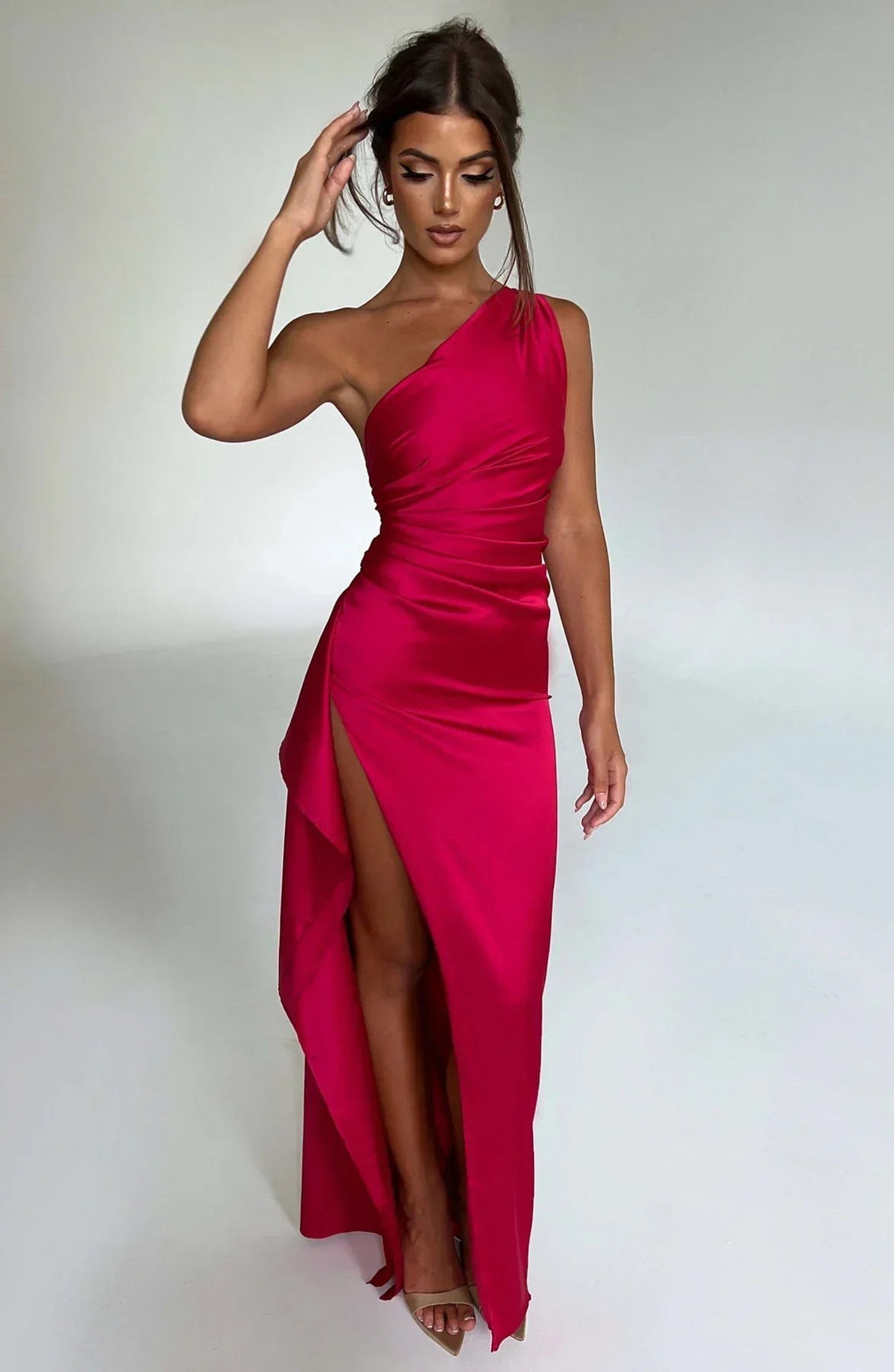 Claudine — Robe de Soirée Femme Satin Épaule Fendue, Nelly Boutique — image 3
