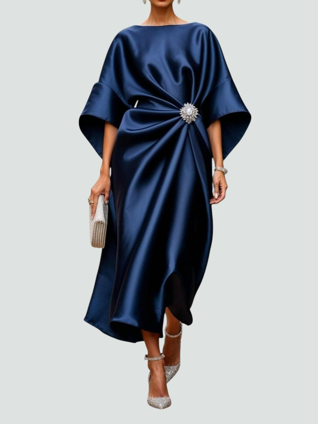 Eulalie — Robe de Soirée Femme Satin Drapé Manche Large, Nelly Boutique — image 1