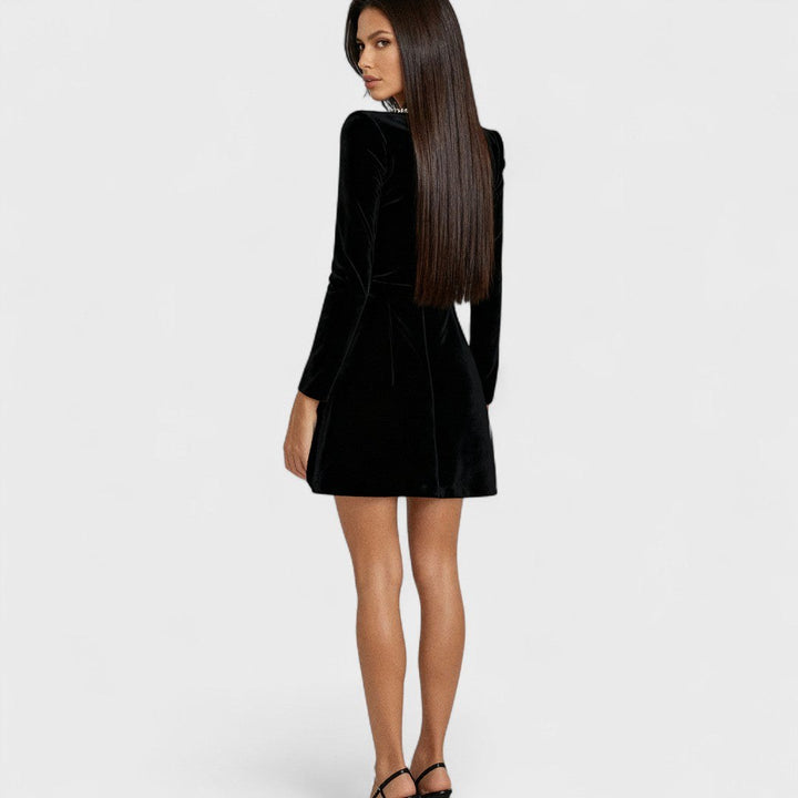 Évelyne — Robe de Soirée Femme Velours Courte Manche Longue, Nelly Boutique — image 3