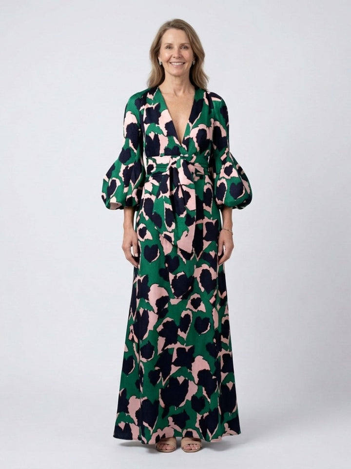 Faustine — Robe Manche Longue Femme Imprimée Col V, Nelly Boutique — image 1