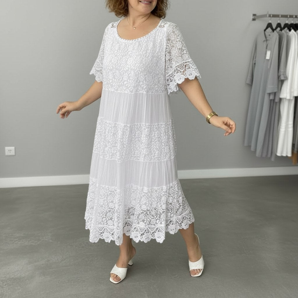 Georgette — Robe Dentelle Femme Longue Manche Volant Brodée, Nelly Boutique — image 2