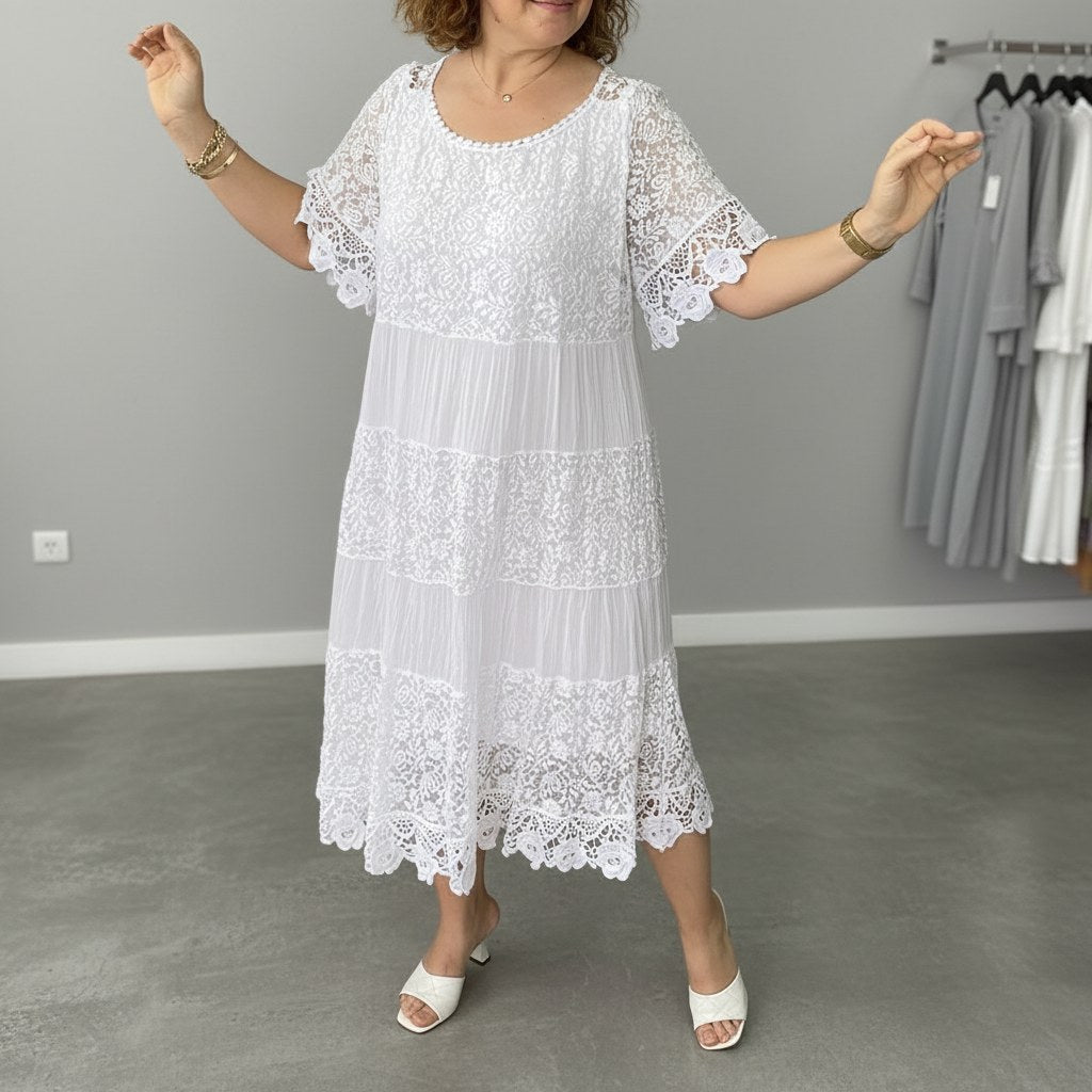 Georgette — Robe Dentelle Femme Longue Manche Volant Brodée, Nelly Boutique — image 3