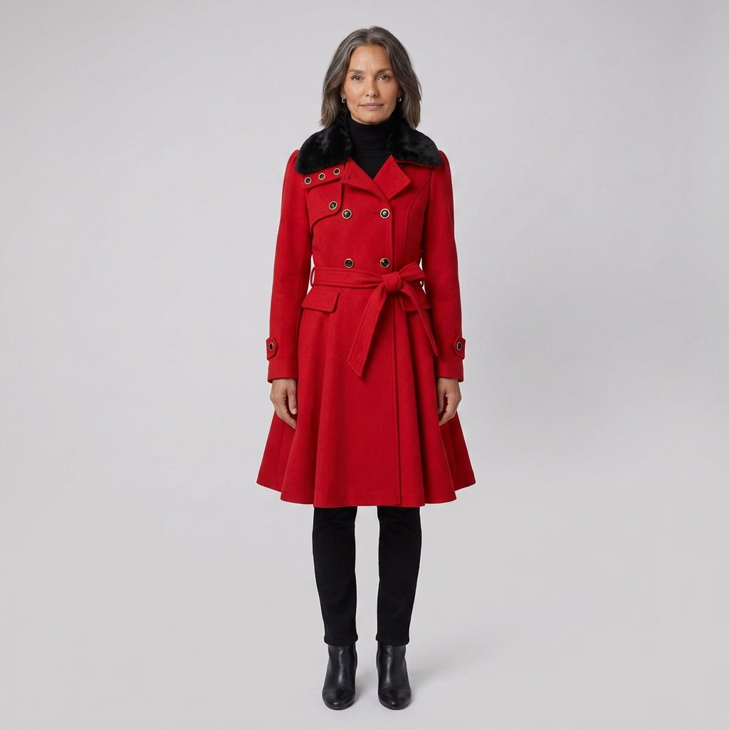 Hélène — Manteau Hiver Femme Ceinturé Col Fausse Fourrure, Nelly Boutique — image 1