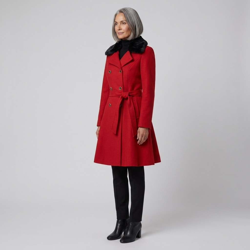 Hélène — Manteau Hiver Femme Ceinturé Col Fausse Fourrure, Nelly Boutique — image 3
