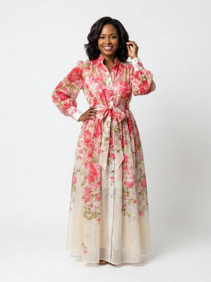 Hortense — Robe Chemise Femme Manche Longue Fleurie Ceinturée, Nelly Boutique — image 2