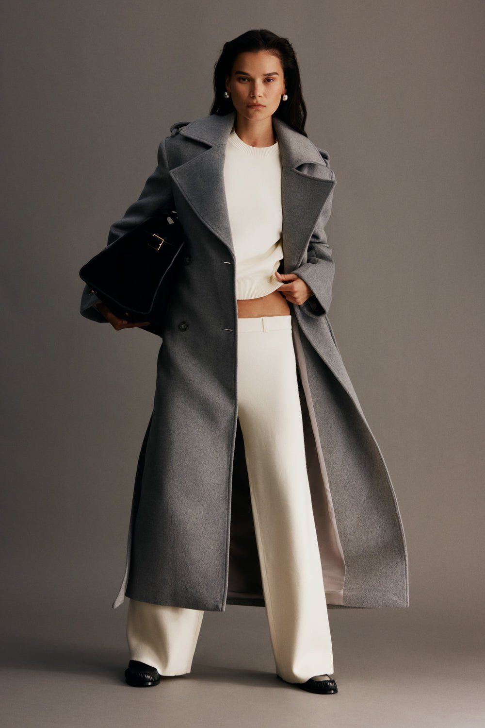 Inès — Manteau Gris Femme Laine Long Croisé, Nelly Boutique — image 1
