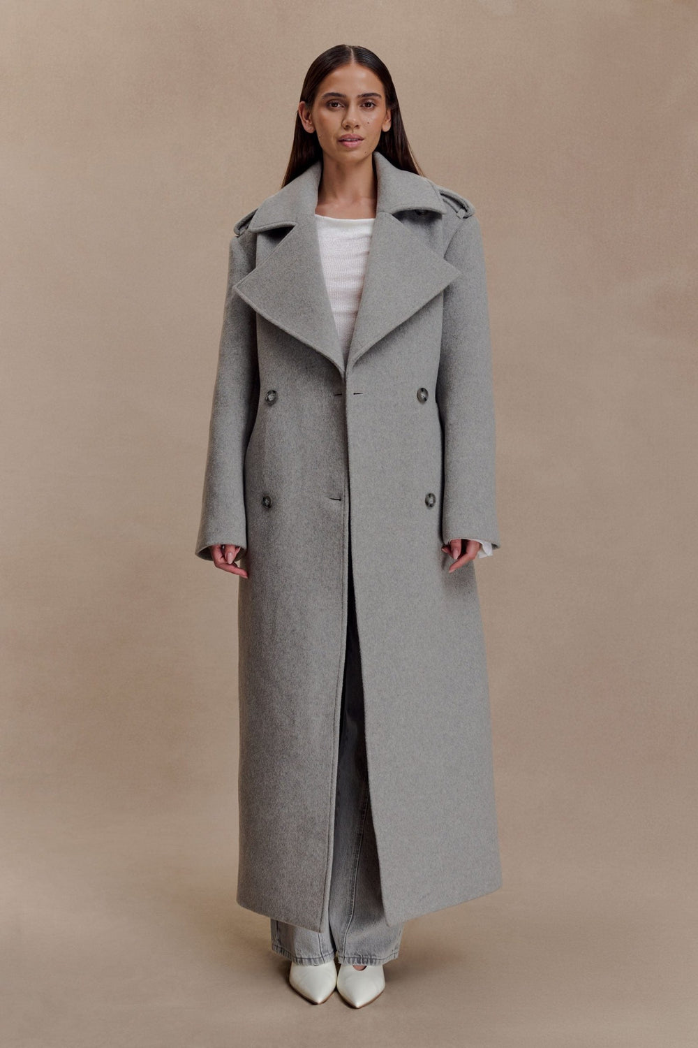Inès — Manteau Gris Femme Laine Long Croisé, Nelly Boutique — image 2