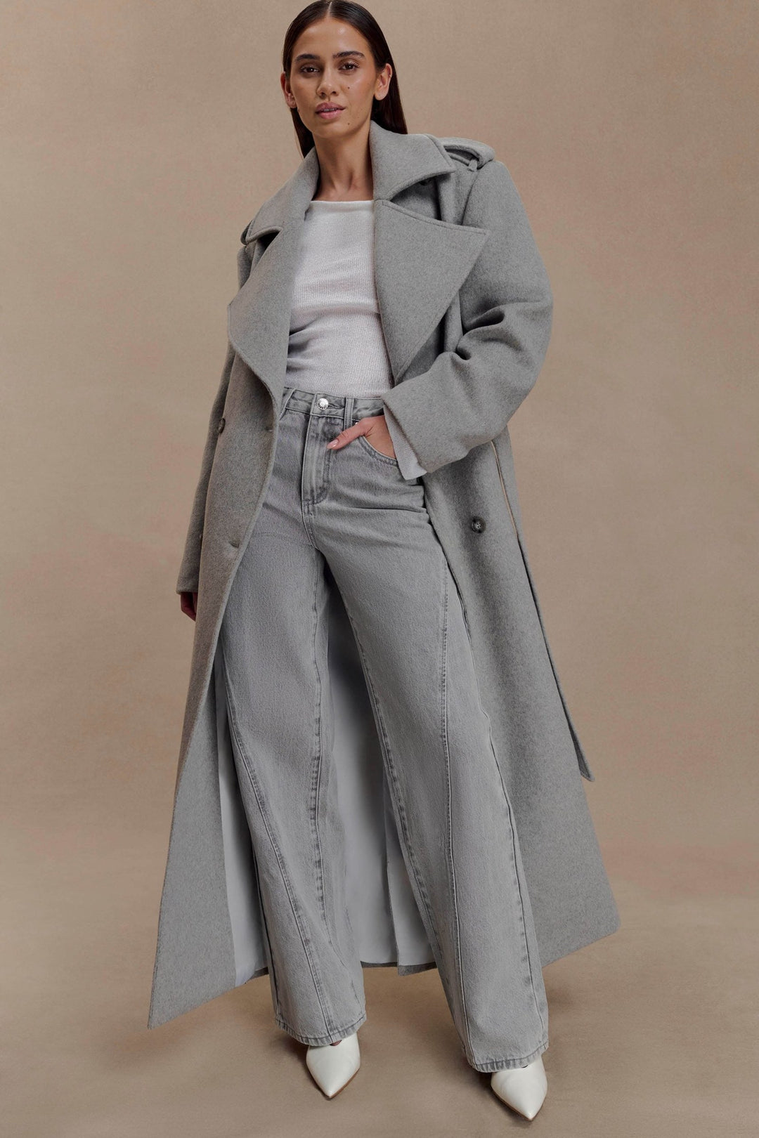 Inès — Manteau Gris Femme Laine Long Croisé, Nelly Boutique — image 4