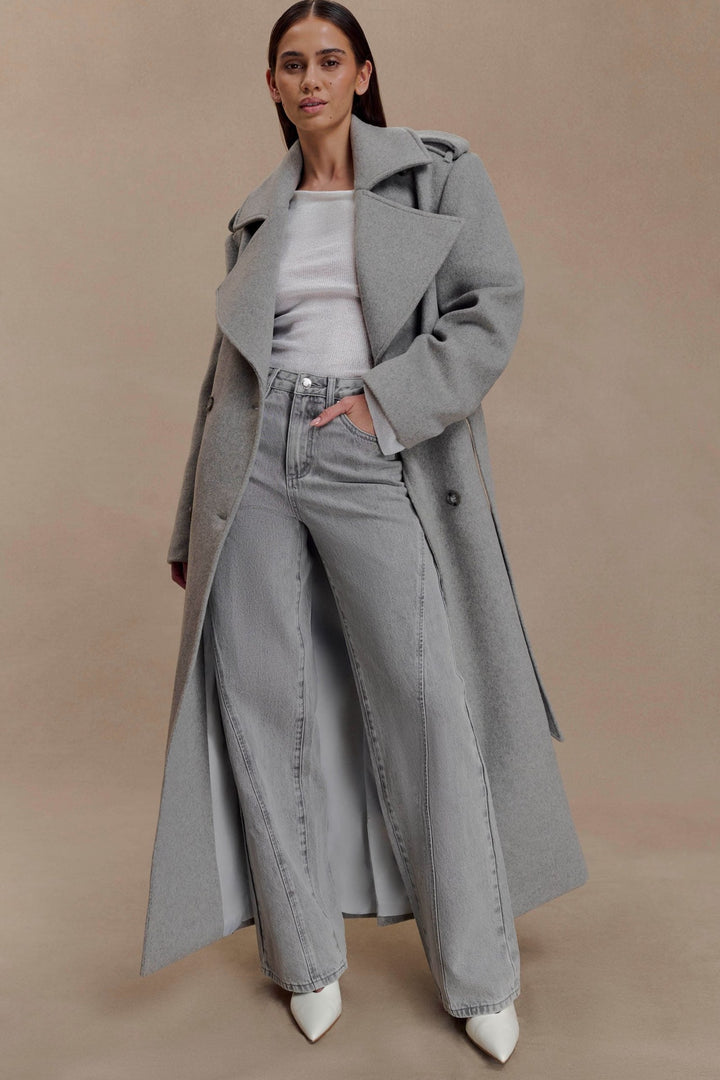 Inès — Manteau Gris Femme Laine Long Croisé, Nelly Boutique — image 4