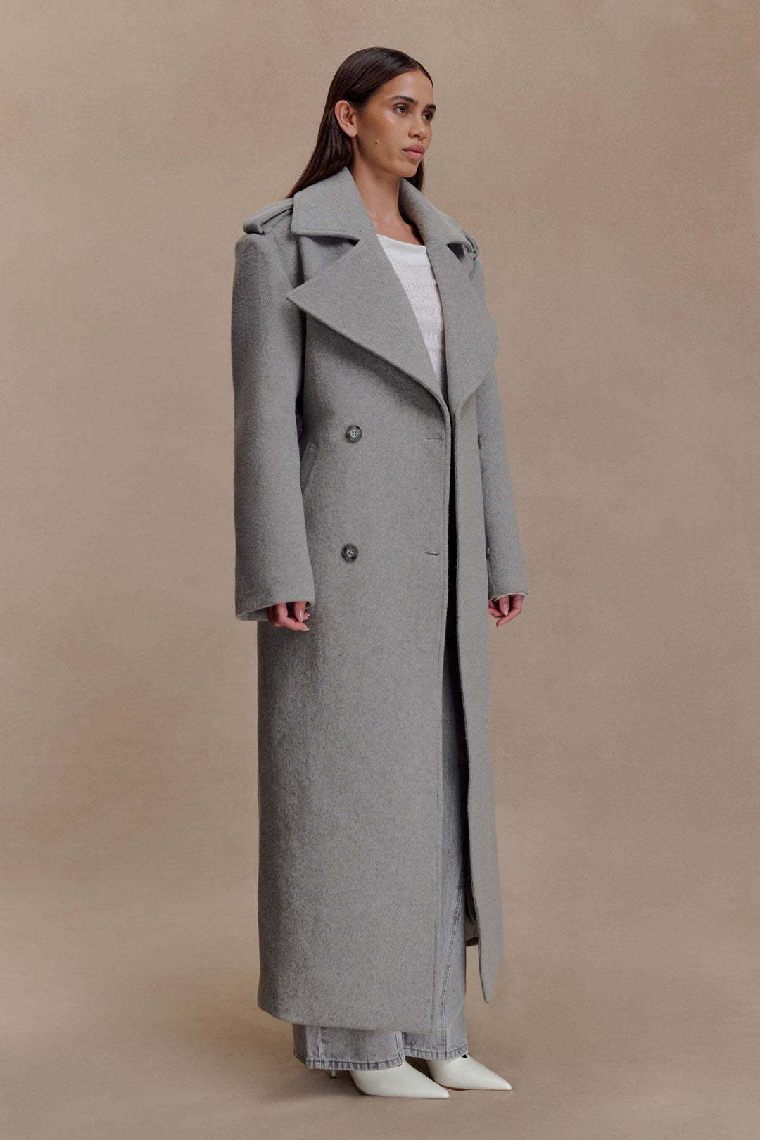 Inès — Manteau Gris Femme Laine Long Croisé, Nelly Boutique — image 5