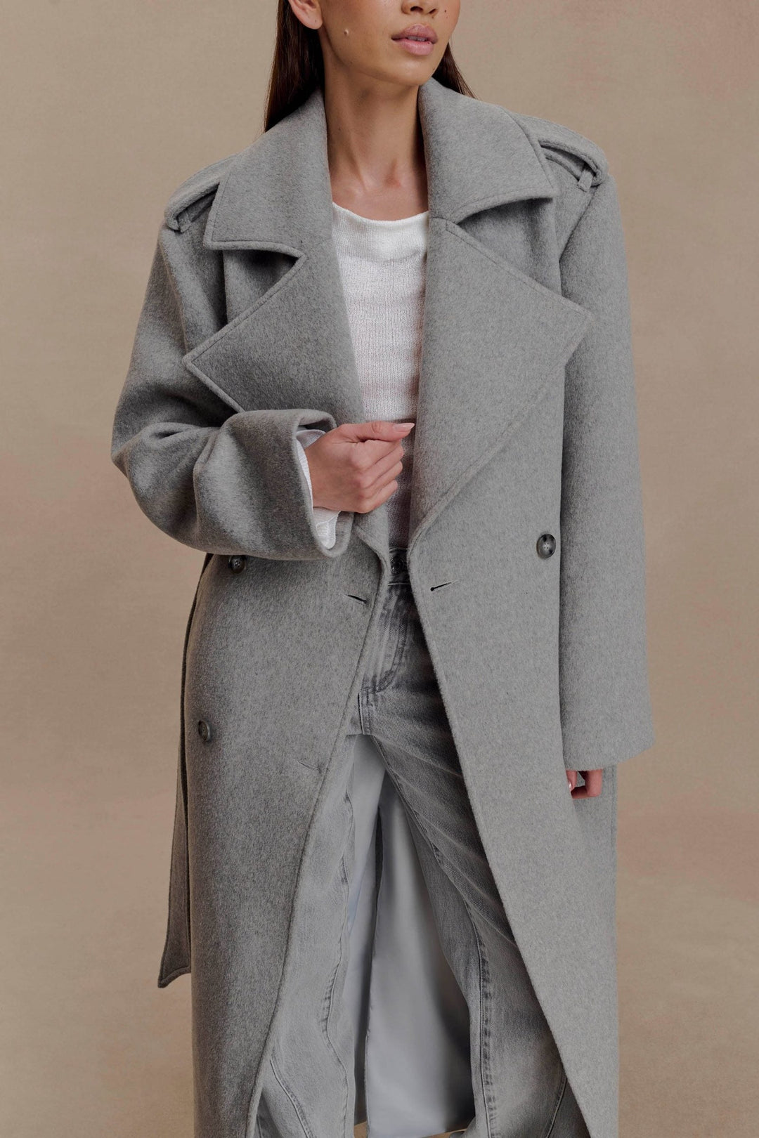 Inès — Manteau Gris Femme Laine Long Croisé, Nelly Boutique — image 8