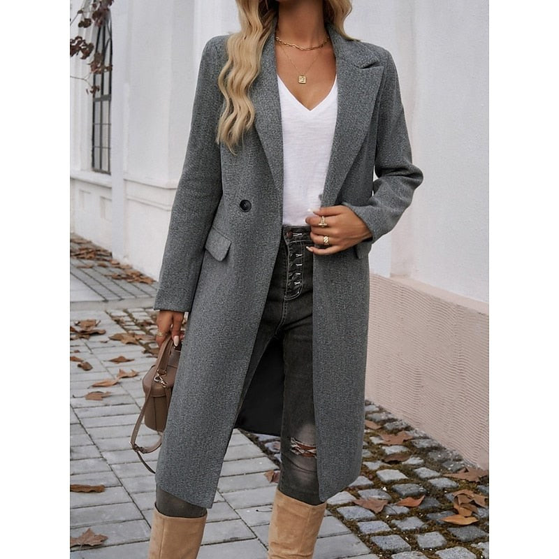 Ombeline — Manteau Long Femme Revers Larges Poches Droit, Nelly Boutique — image 1