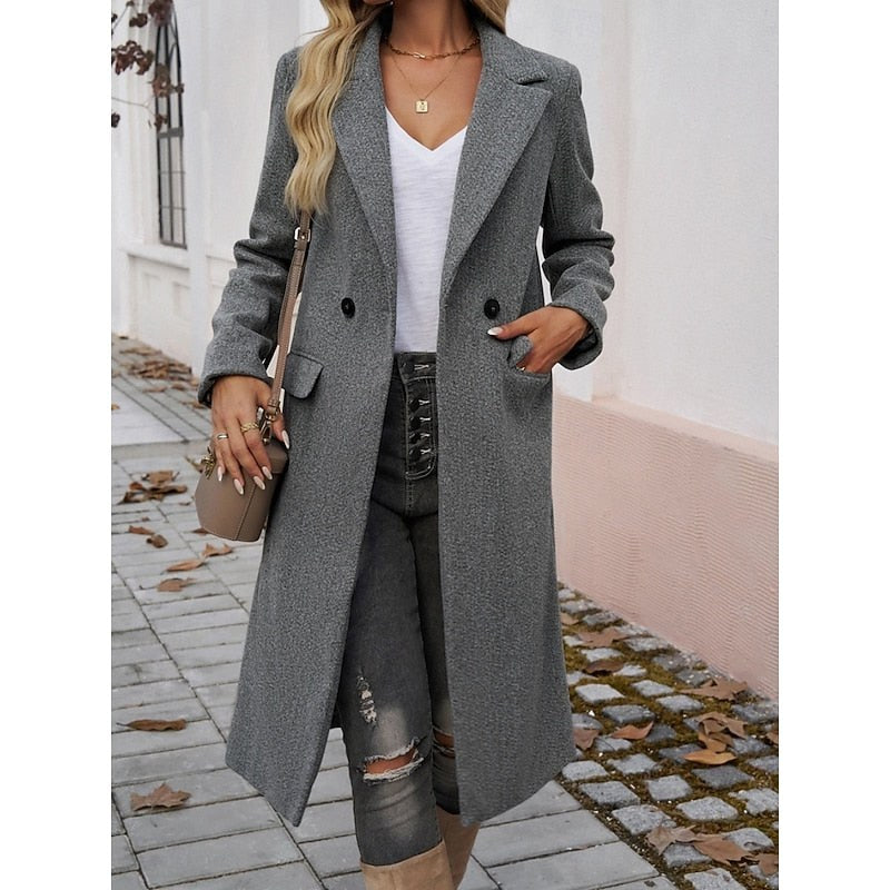 Ombeline — Manteau Long Femme Revers Larges Poches Droit, Nelly Boutique — image 2