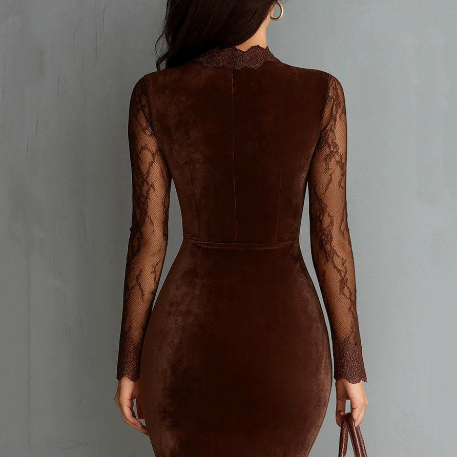 Oriane — Robe Velours Femme Dentelle Manche Longue, Nelly Boutique — image 2