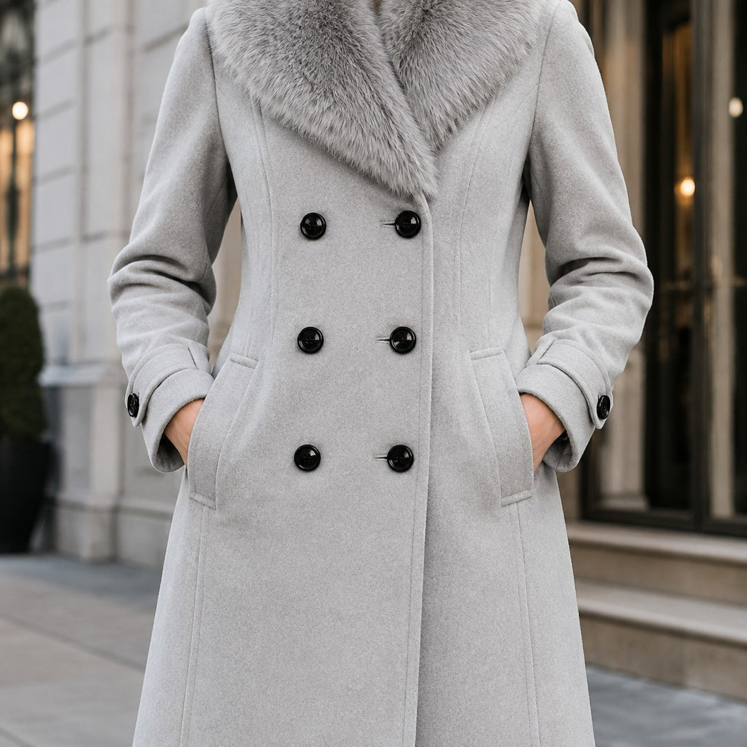 Pascale — Manteau Hiver Femme Long Col Fourrure Croisé, Nelly Boutique — image 1