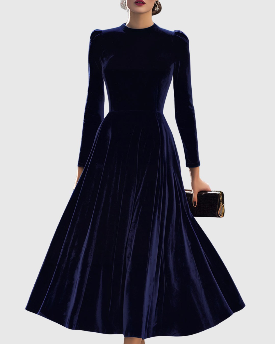 Ségolène — Robe Manche Longue Femme Velours Midi Évasée, Nelly Boutique — image 1