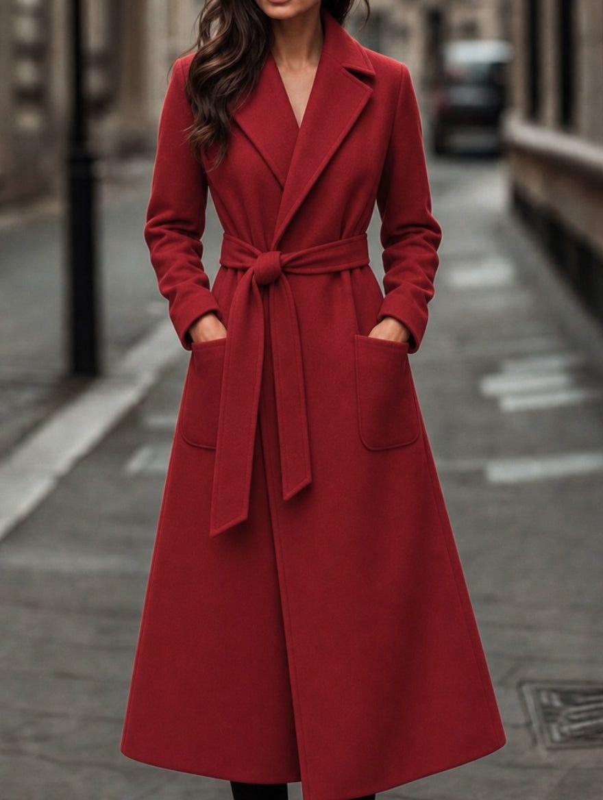 Sidonie — Manteau Rouge Femme Laine Long Ceinturé, Nelly Boutique — image 1