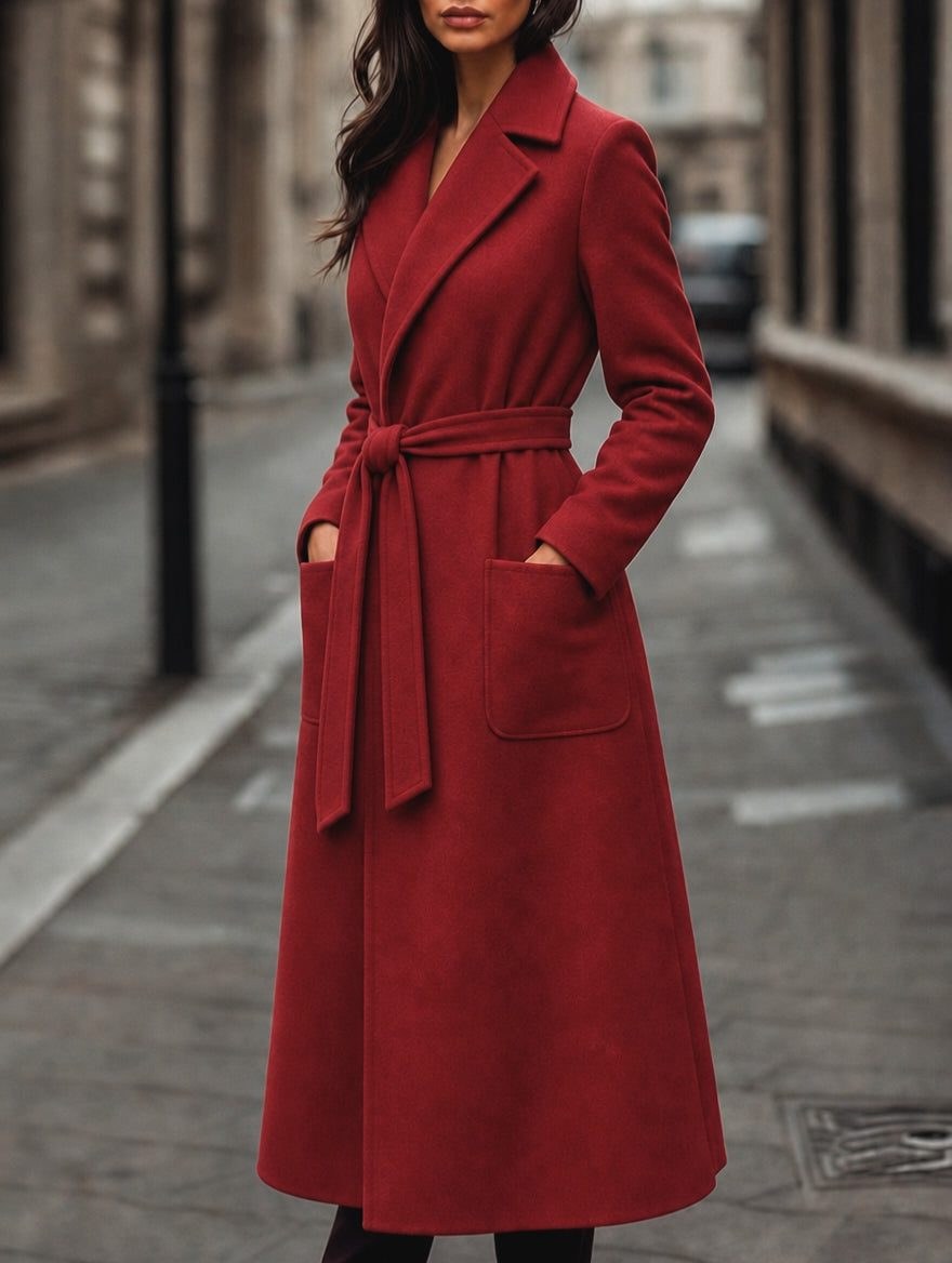 Sidonie — Manteau Rouge Femme Laine Long Ceinturé, Nelly Boutique — image 2