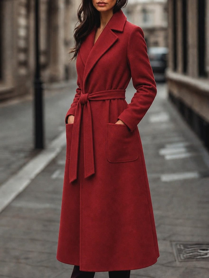 Sidonie — Manteau Rouge Femme Laine Long Ceinturé, Nelly Boutique — image 2
