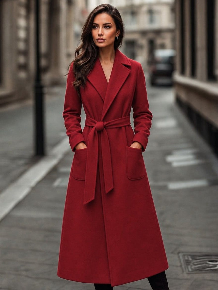 Sidonie — Manteau Rouge Femme Laine Long Ceinturé, Nelly Boutique — image 3