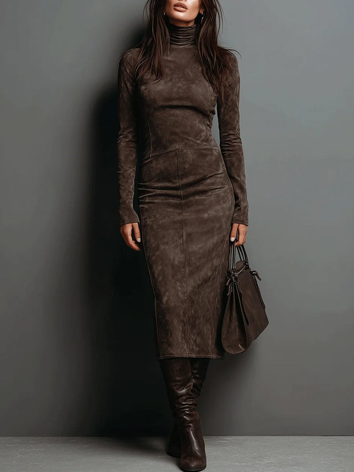 Solène — Robe Manche Longue Femme Col Roulé Daim, Nelly Boutique — image 1