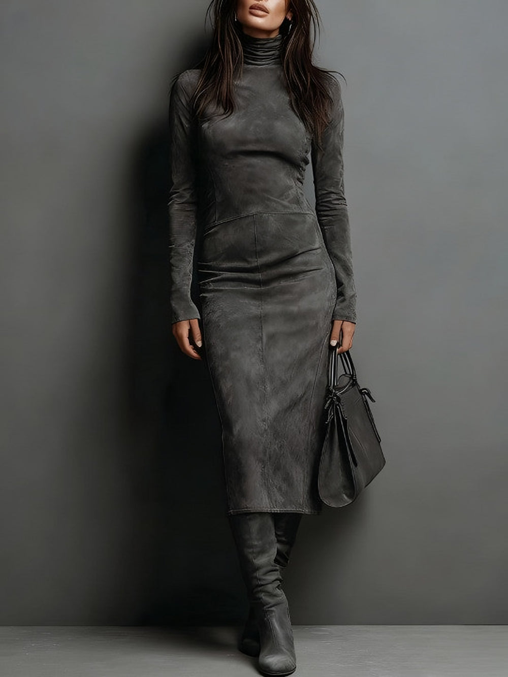 Solène — Robe Manche Longue Femme Col Roulé Daim, Nelly Boutique — image 2