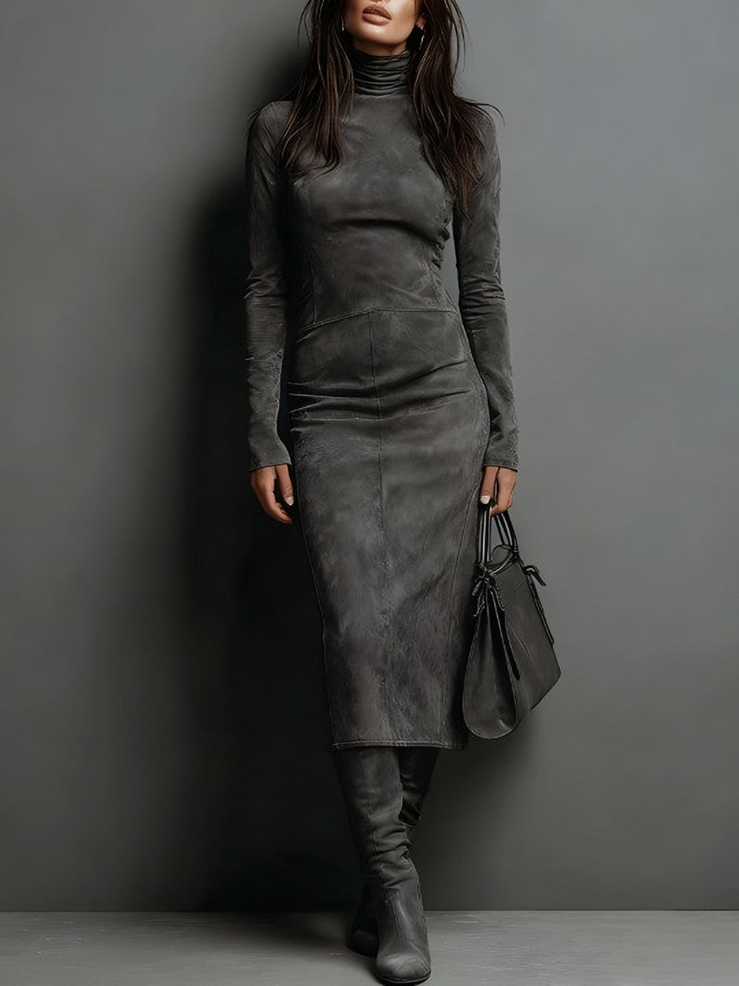 Solène — Robe Manche Longue Femme Col Roulé Daim, Nelly Boutique — image 2