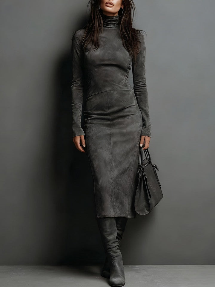 Solène — Robe Manche Longue Femme Col Roulé Daim, Nelly Boutique — image 2