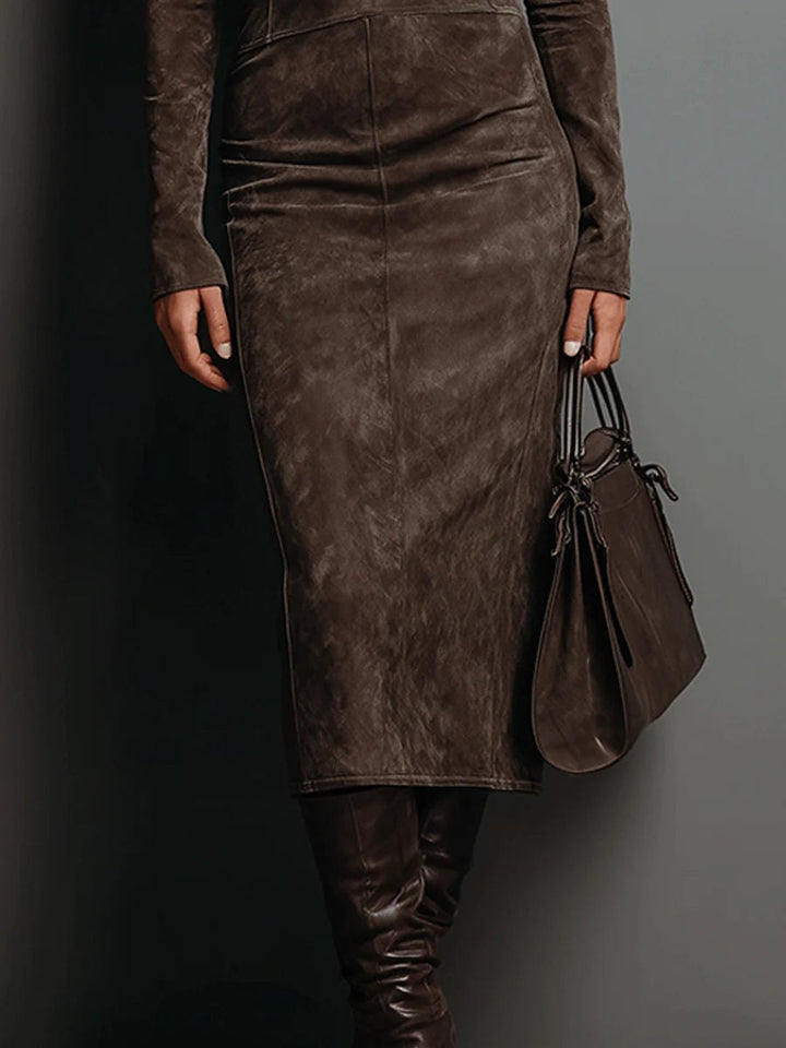Solène — Robe Manche Longue Femme Col Roulé Daim, Nelly Boutique — image 5