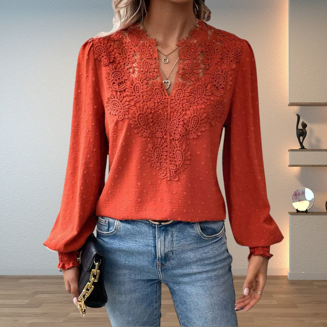 Soline — Top Dentelle Femme Col V Manches Bouffantes, Nelly Boutique — image 1