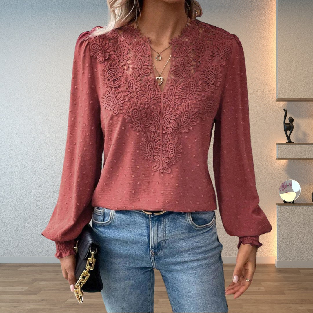 Soline — Top Dentelle Femme Col V Manches Bouffantes, Nelly Boutique — image 3