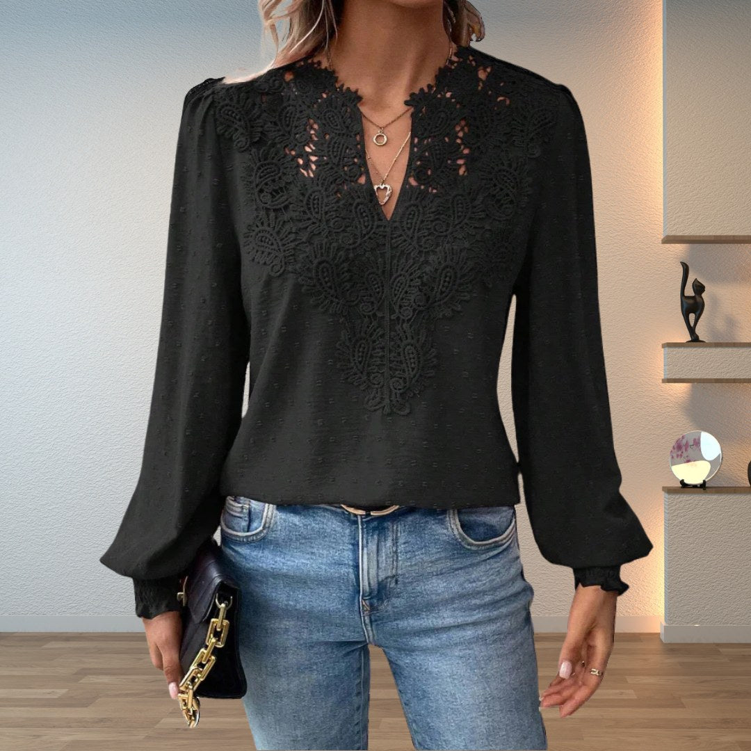 Soline — Top Dentelle Femme Col V Manches Bouffantes, Nelly Boutique — image 4