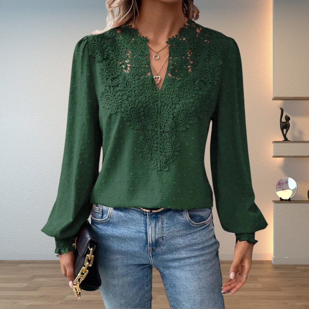 Soline — Top Dentelle Femme Col V Manches Bouffantes, Nelly Boutique — image 5