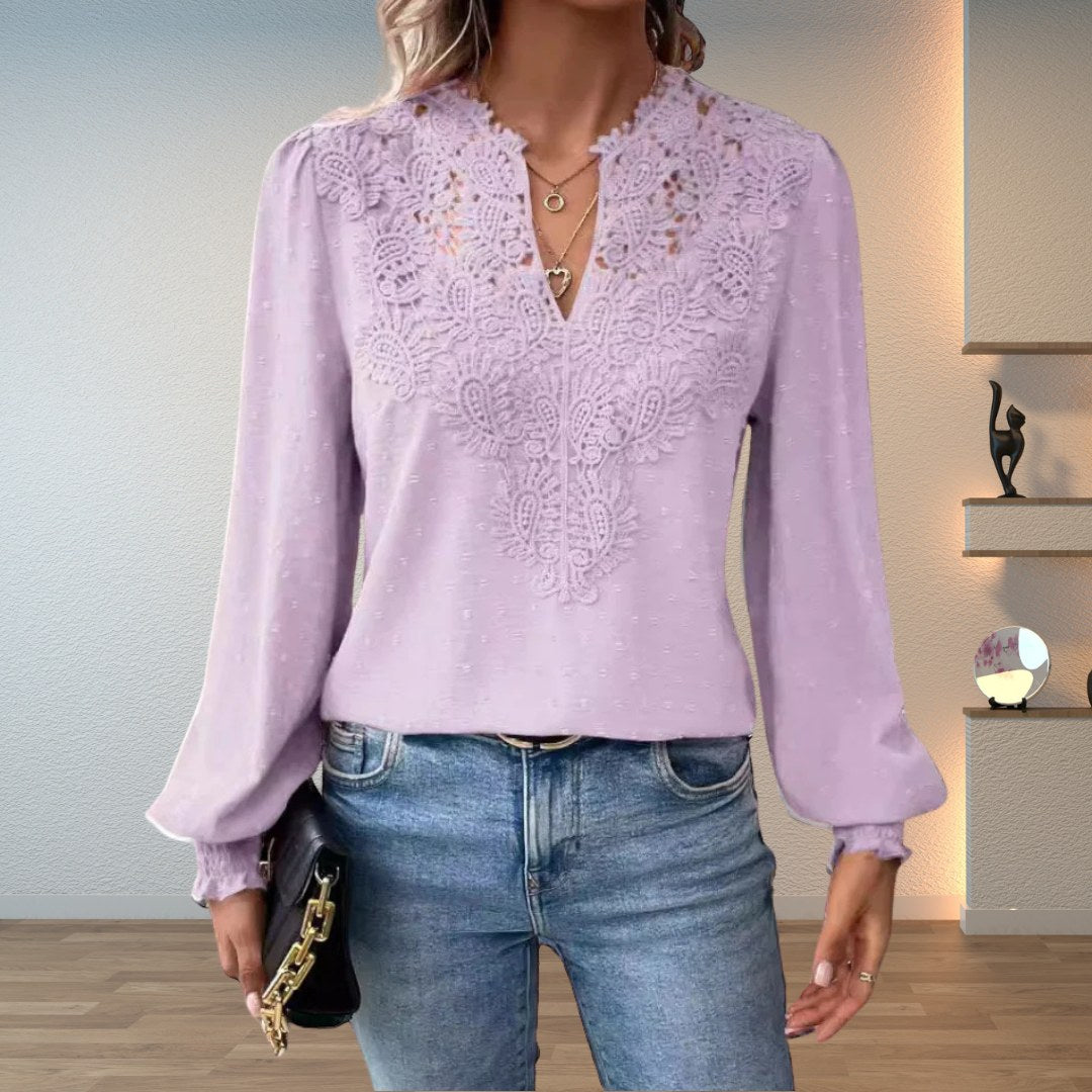 Soline — Top Dentelle Femme Col V Manches Bouffantes, Nelly Boutique — image 6