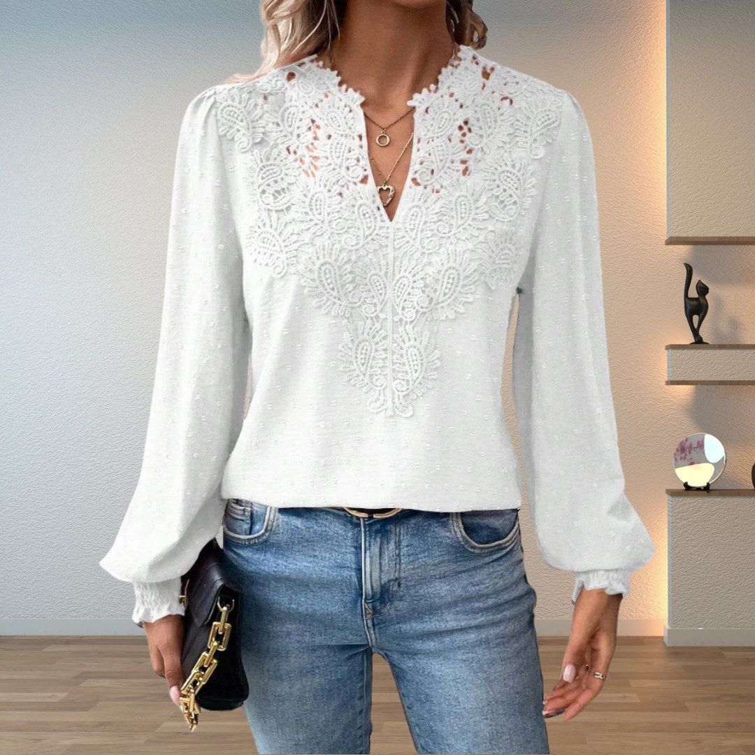 Soline — Top Dentelle Femme Col V Manches Bouffantes, Nelly Boutique — image 8