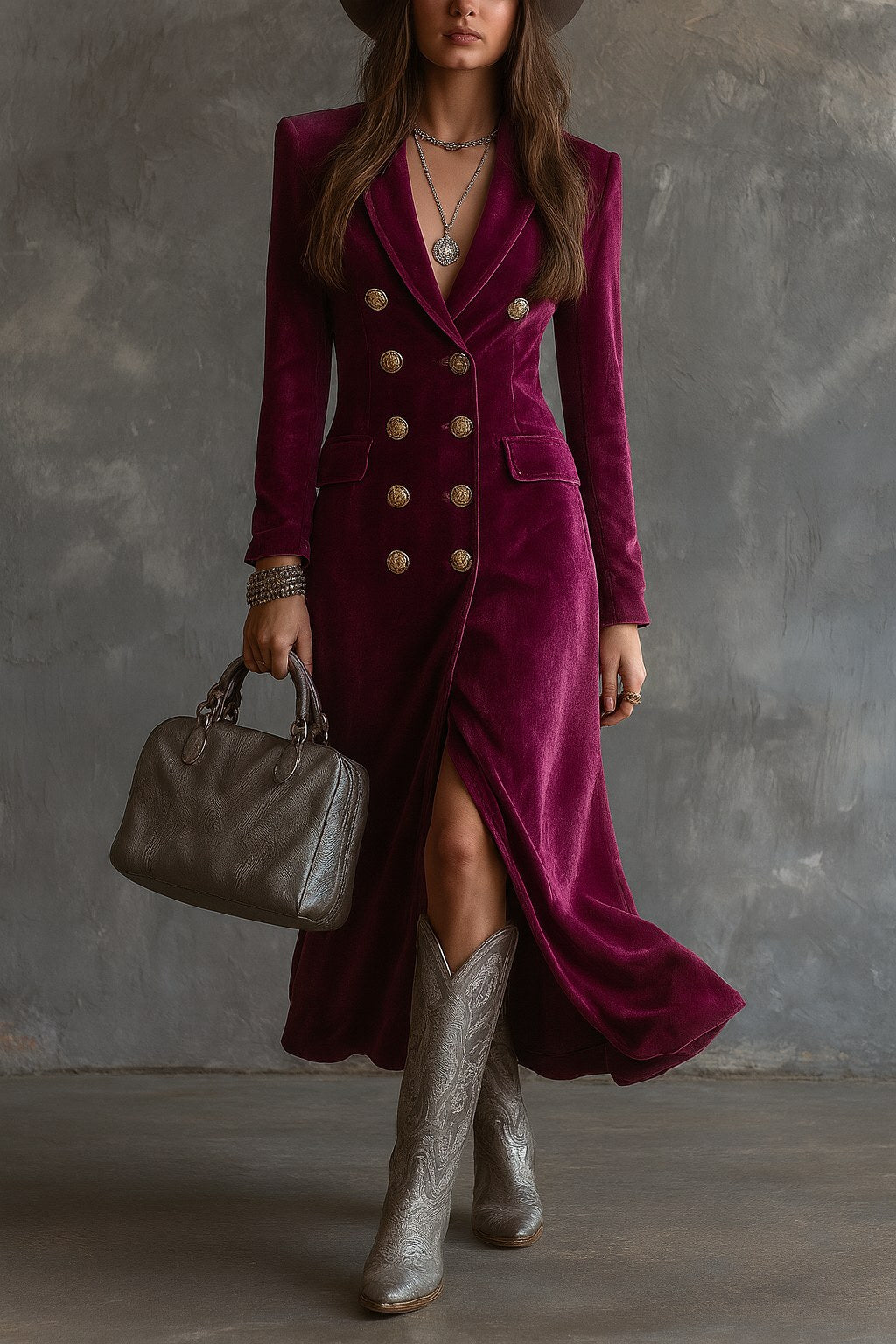 Tiphaine — Robe Blazer Femme Velours Longue Boutons Dorés, Nelly Boutique — image 1