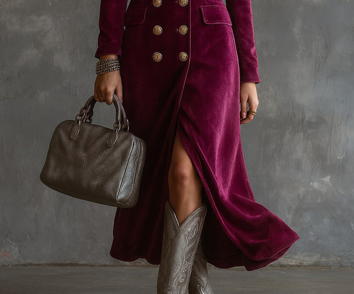 Tiphaine — Robe Blazer Femme Velours Longue Boutons Dorés, Nelly Boutique — image 4