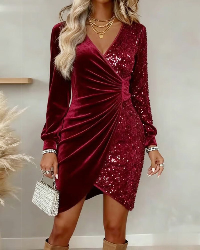 Victorine — Robe Sequin Femme Velours Portefeuille Col V, Nelly Boutique — image 1