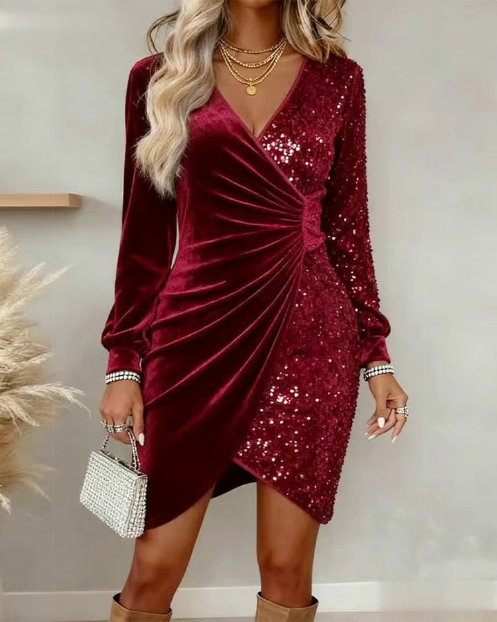 Victorine — Robe Sequin Femme Velours Portefeuille Col V, Nelly Boutique — image 1