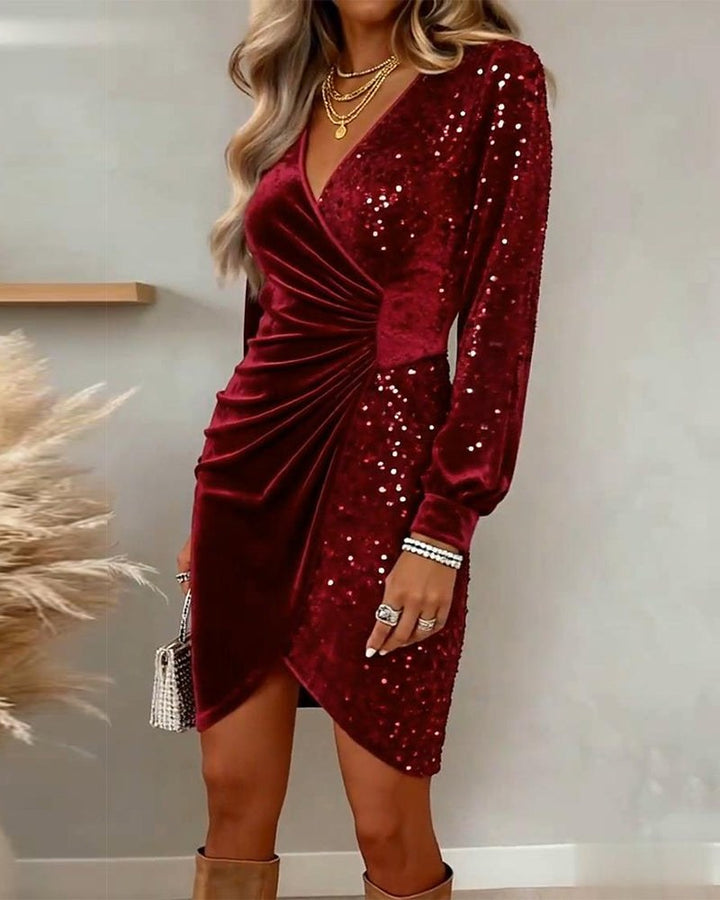 Victorine — Robe Sequin Femme Velours Portefeuille Col V, Nelly Boutique — image 3